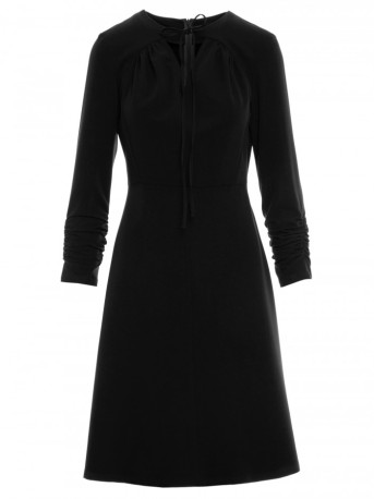 S325 Fit and flare dress with a tie neckline - black