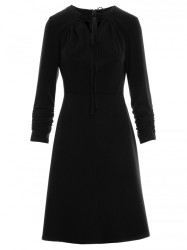 S325 Fit and flare dress with a tie neckline - black