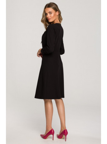 S325 Fit and flare dress with a tie neckline - black