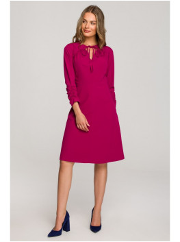 S325 Fit and flare dress with a tie neckline - plum
