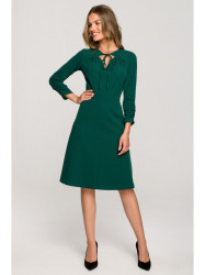 S325 Fit and flare dress with a tie neckline - green