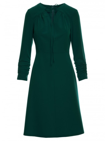 S325 Fit and flare dress with a tie neckline - green