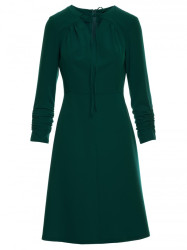 S325 Fit and flare dress with a tie neckline - green