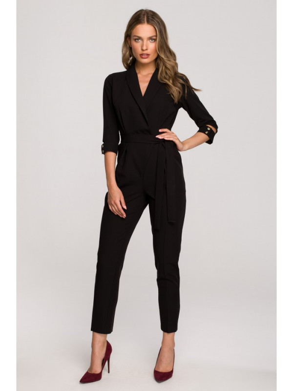 S316 Shawl collar jumpsuit - black