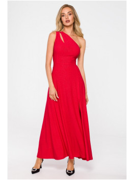 M718 One shoulder maxi dress - red