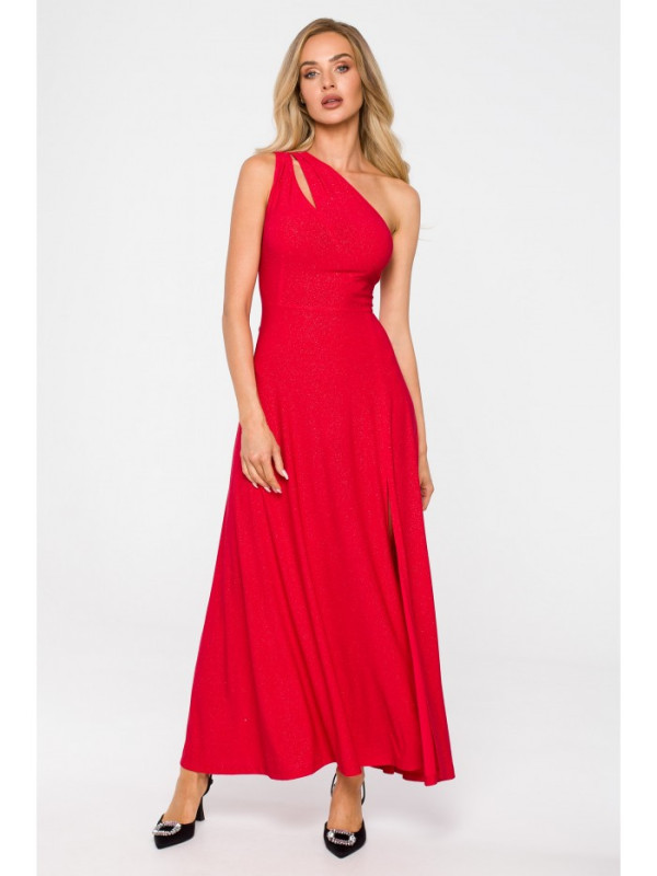 M718 One shoulder maxi dress - red