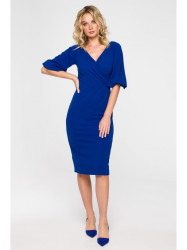 K152 Wrap dress with puff sleeves - royal blue