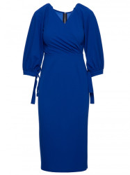 K152 Wrap dress with puff sleeves - royal blue