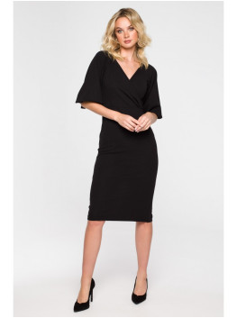 K152 Wrap dress with puff sleeves - black
