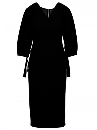 K152 Wrap dress with puff sleeves - black