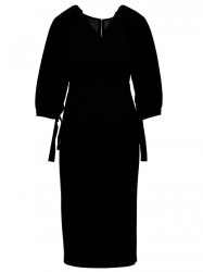 K152 Wrap dress with puff sleeves - black