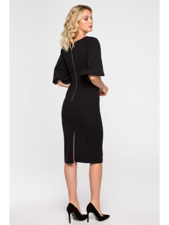 K152 Wrap dress with puff sleeves - black