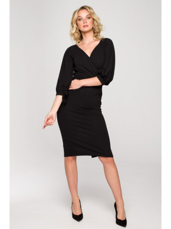 K152 Wrap dress with puff sleeves - black