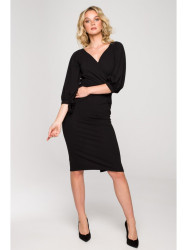 K152 Wrap dress with puff sleeves - black