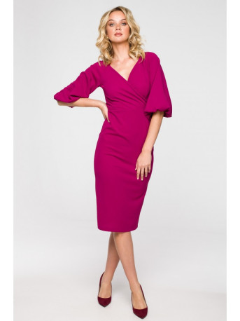 K152 Wrap dress with puff sleeves - plum