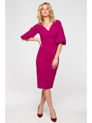 K152 Wrap dress with puff sleeves - plum