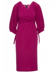 K152 Wrap dress with puff sleeves - plum