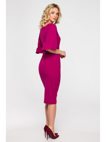 K152 Wrap dress with puff sleeves - plum
