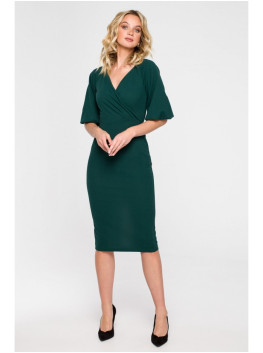 K152 Wrap dress with puff sleeves - green