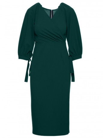 K152 Wrap dress with puff sleeves - green