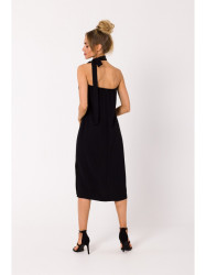 M736 Halter neck dress with a tie detail - black