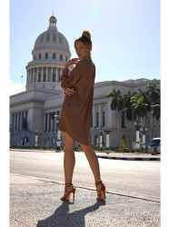 M740 Shirt dress with decorative chain - chocolate