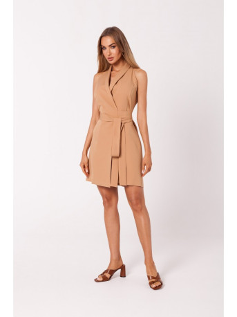M747 Blazer dress with a tie detail - caramel