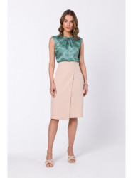 S343 A line skirt with a wrap detail - beige