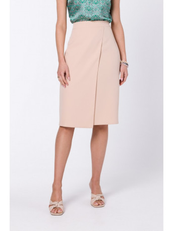 S343 A line skirt with a wrap detail - beige