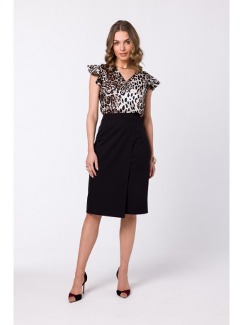 S343 A line skirt with a wrap detail - black