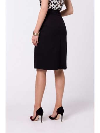 S343 A line skirt with a wrap detail - black