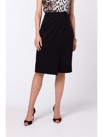 S343 A line skirt with a wrap detail - black