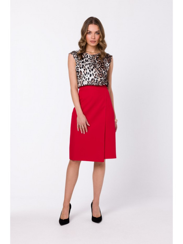S343 A line skirt with a wrap detail - red
