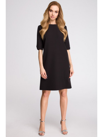 S113 Minimalist dress with back v-neck - black