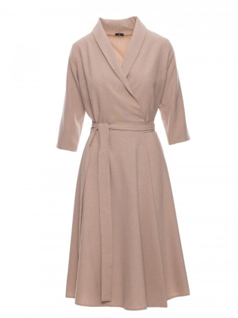 B255 Wrap dress with a shawl collar - beige