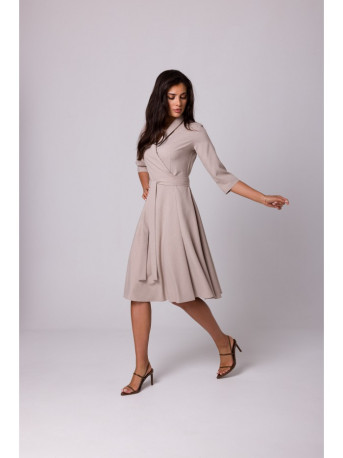 B255 Wrap dress with a shawl collar - beige