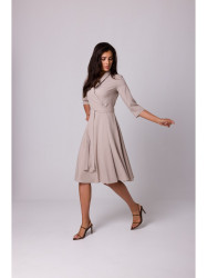 B255 Wrap dress with a shawl collar - beige