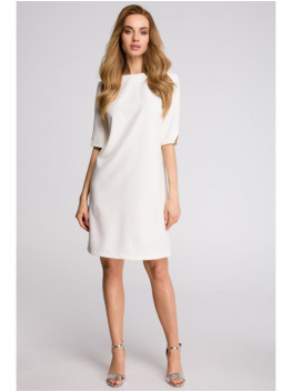 S113 Minimalist dress with back v-neck - ecru