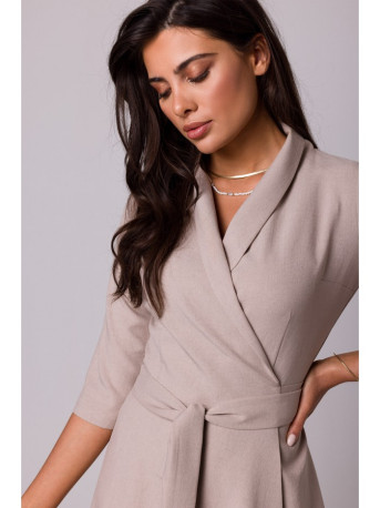 B255 Wrap dress with a shawl collar - beige