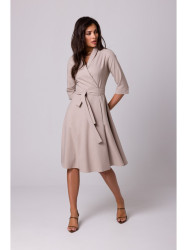 B255 Wrap dress with a shawl collar - beige