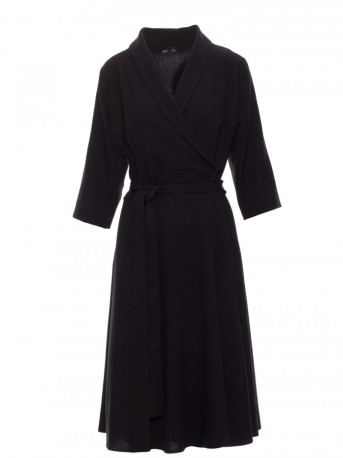 B255 Wrap dress with a shawl collar - black