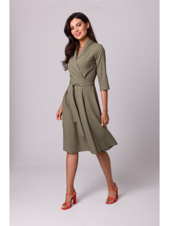 B255 Wrap dress with a shawl collar - olive