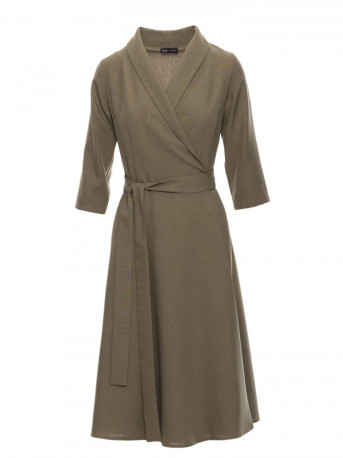 B255 Wrap dress with a shawl collar - olive