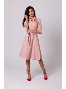 B255 Wrap dress with a shawl collar - pink