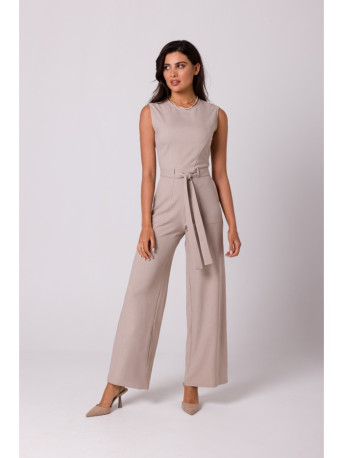 B256 Sleeveless jumpsuit with patch pockets - beige