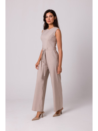 B256 Sleeveless jumpsuit with patch pockets - beige