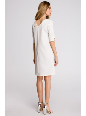 S113 Minimalist dress with back v-neck - ecru