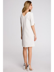S113 Minimalist dress with back v-neck - ecru
