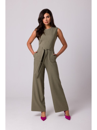 B256 Sleeveless jumpsuit with patch pockets - olive