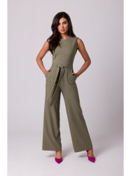 B256 Sleeveless jumpsuit with patch pockets - olive